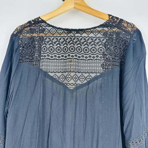 🔥SOLD🔥Moral Fiber Black Lace Scalloped Hem Open Front Flare Sleeve Cardigan  L - Picture 6 of 10